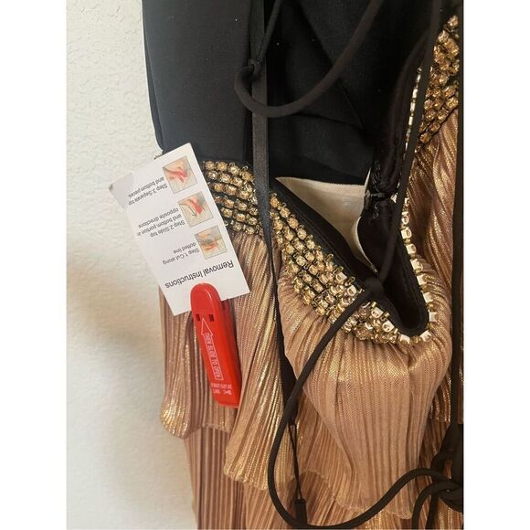 Mac Duggal Women's Ieena Metallic One Shoulder Ruffle Tiered Gown NEW NWT - Picture 10 of 11